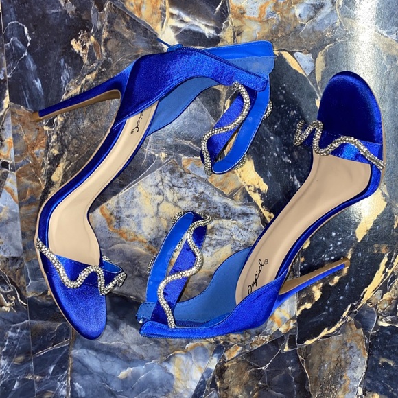 Royal Blue Satin Heels With Rhinestones - Picture 1 of 2